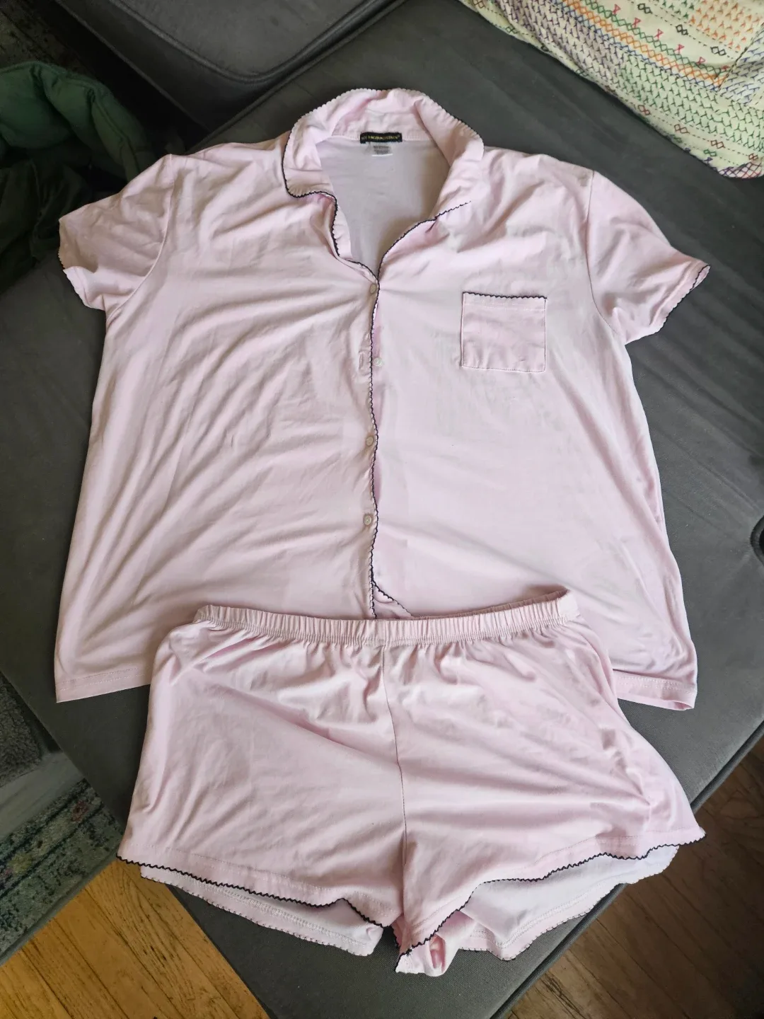 Pink Pajama Set - Shorts & Button-Up Top