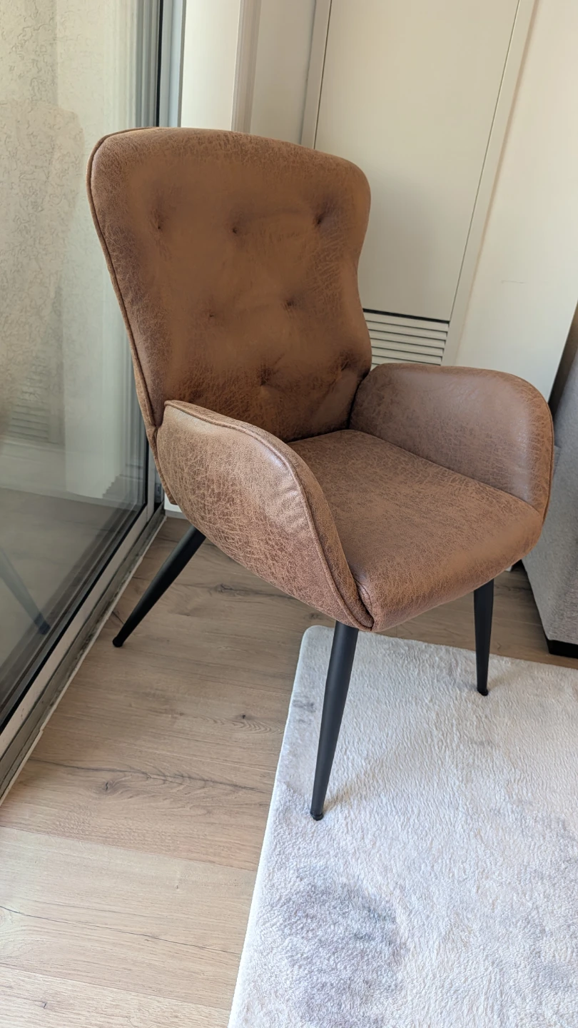 Modern Brown Faux Leather Accent Chair with Tufted Back - photo 3