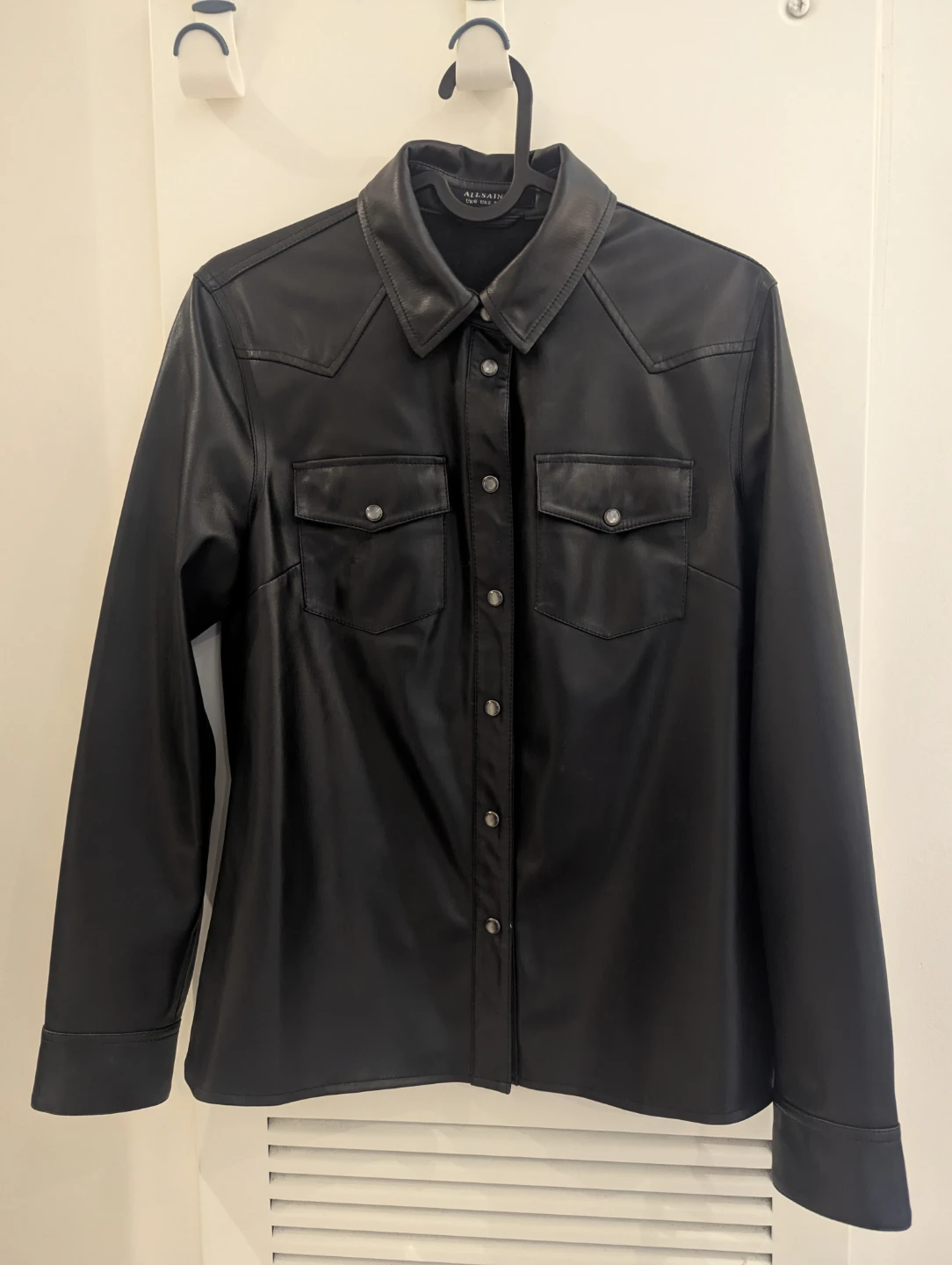 ALLSAINTS Black Faux Leather Western Shirt