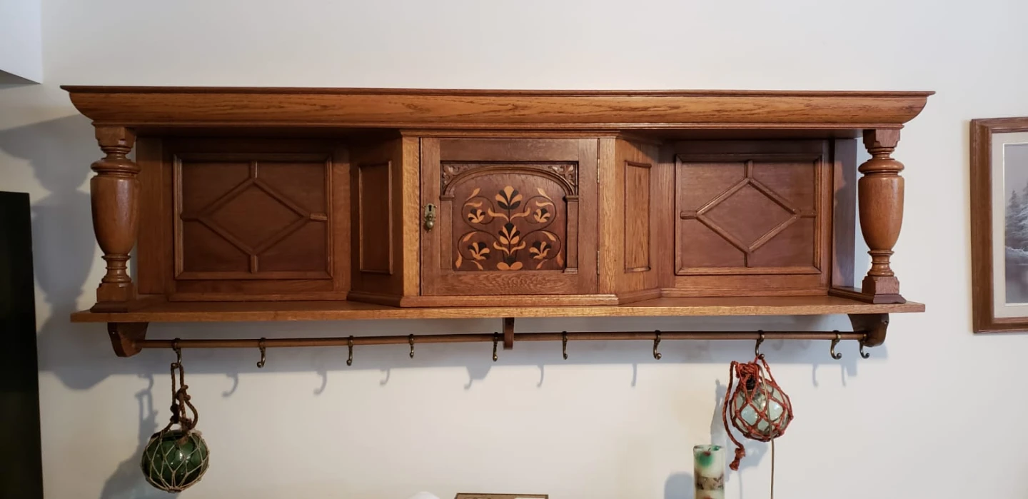 Vintage Oak Wall Shelf with Cabinet