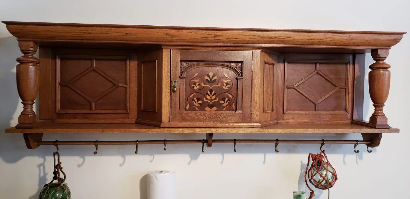 Vintage Oak Wall Shelf with Cabinet - photo 3