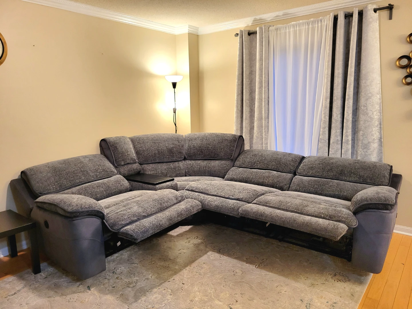 Blue reclining sofa with console - photo 2