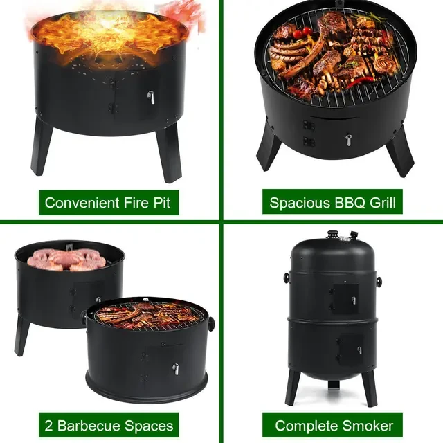 Black Vertical Smoker BBQ Grill with 354 sq. in. Cooking Space - photo 4