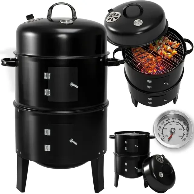 Black Vertical Smoker BBQ Grill with 354 sq. in. Cooking Space - photo 5