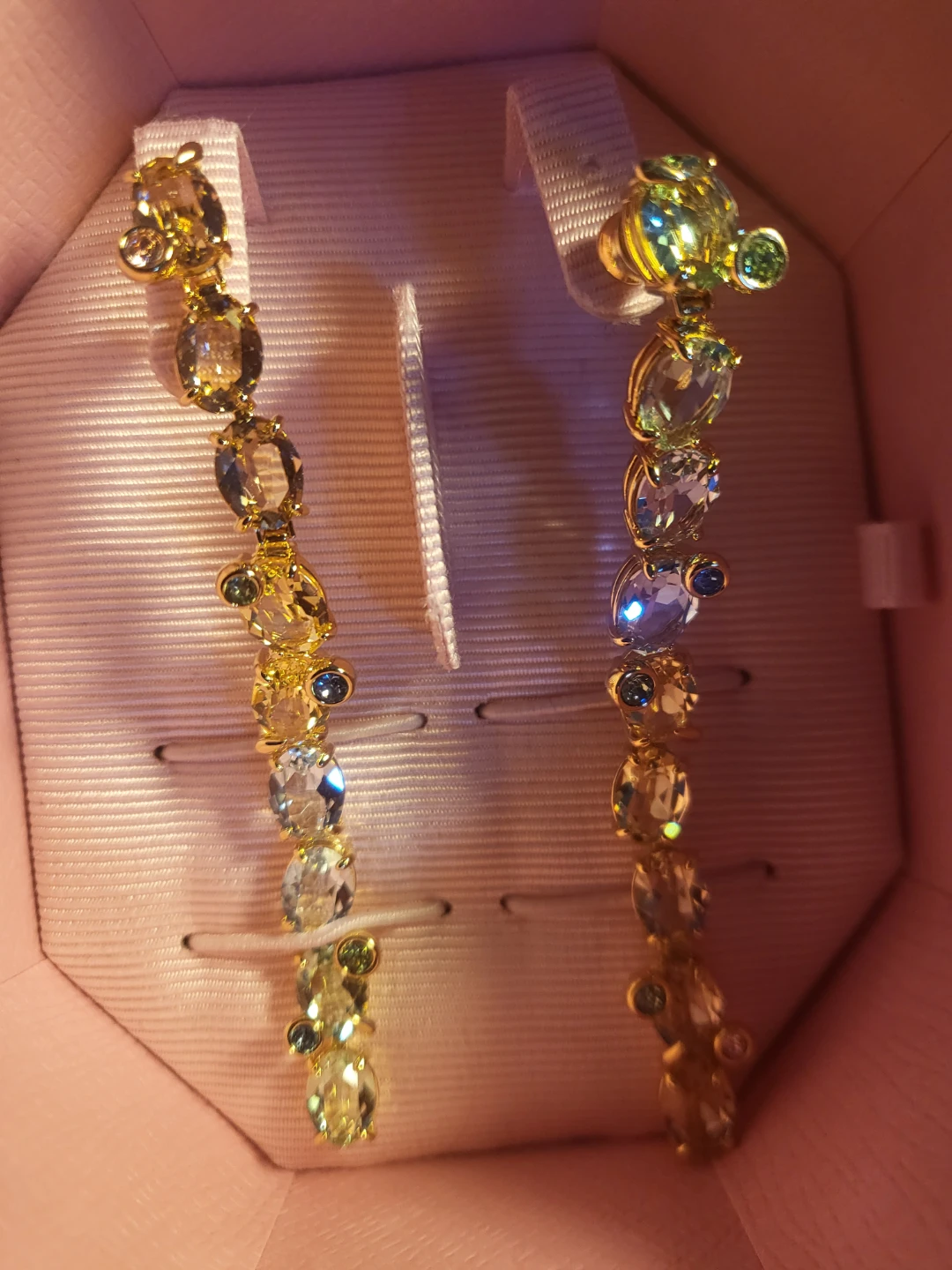 Gold-tone Dangle Earrings with Crystals