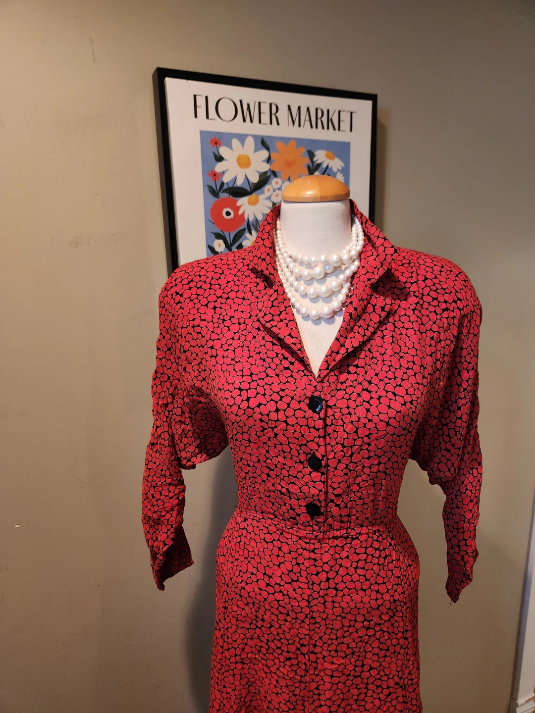 VINTAGE CAROL LITTLE Red and Black Patterned 1940s style Dress - photo 5