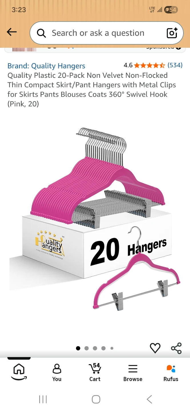 Quality Hangers Pink Velvet Pants Hangers with Clips 18" - photo 3