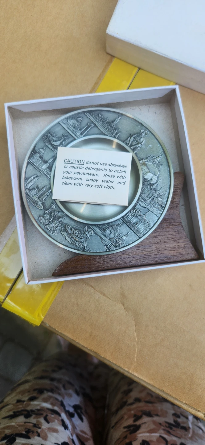 Pewter Decorative Plate with Wooden Stand