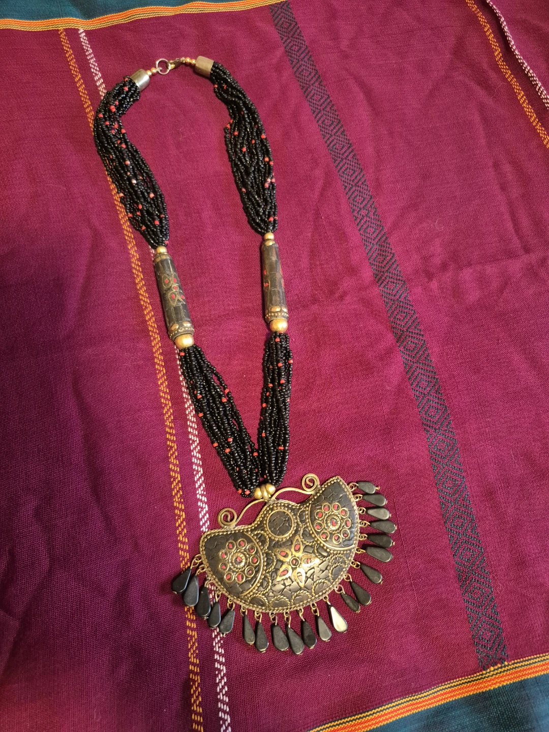 Indian Black beaded necklace with decorative pendant