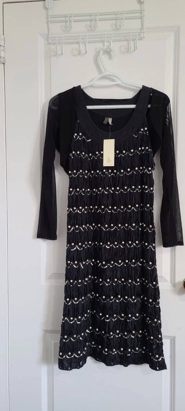Black Evening Dress with Matching Mesh Shrug
