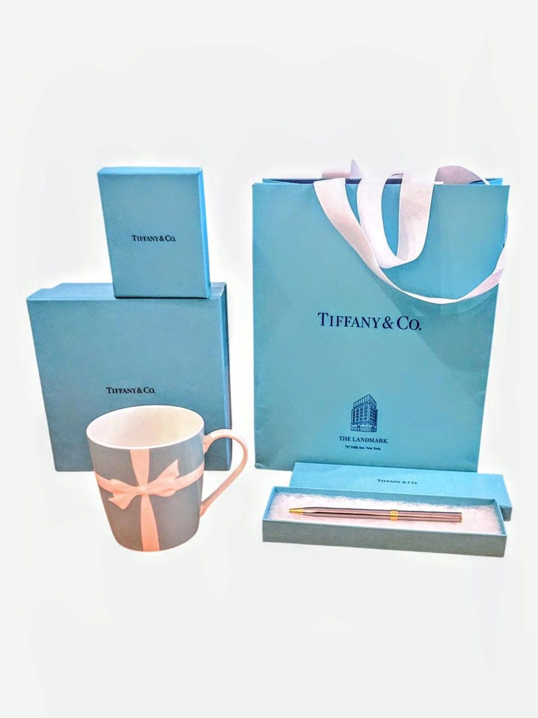 TIFFANY & CO. Rare BUNDLE Vintage Pen, Porcelain Mug, Boxes,Bag