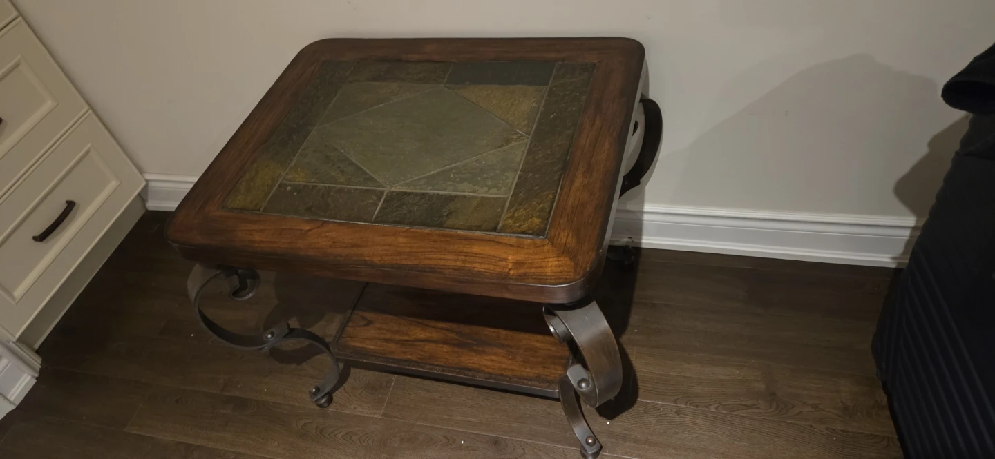 Wooden End Table with Slate Top