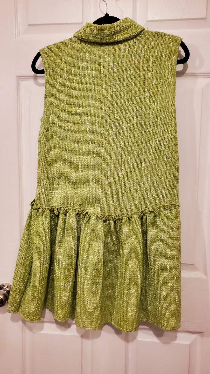 ZARA Textured Green Sleeveless Dress with Ruffle Detail - photo 2