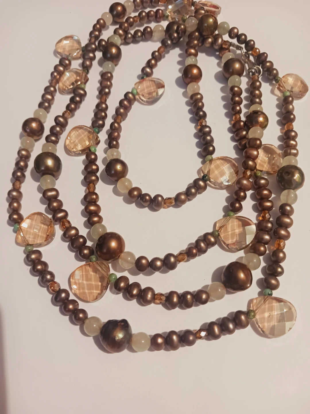 Freshwater Pearls, Smokey Quartz & Moonstone Long 56"  Necklace