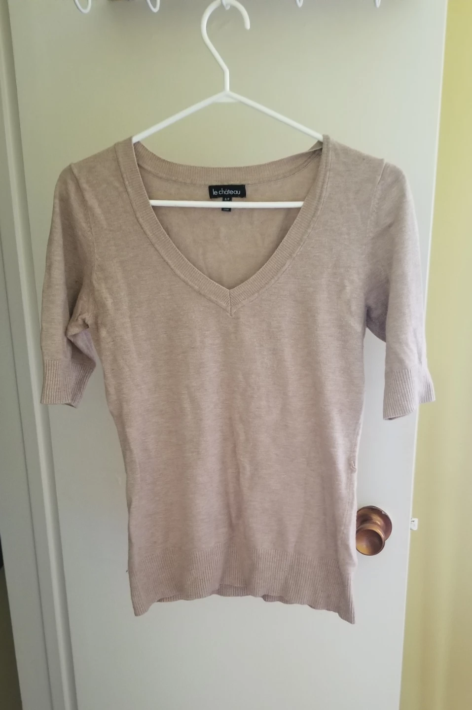 Le Château Women's V-Neck Sweater - Beige - Size S/P