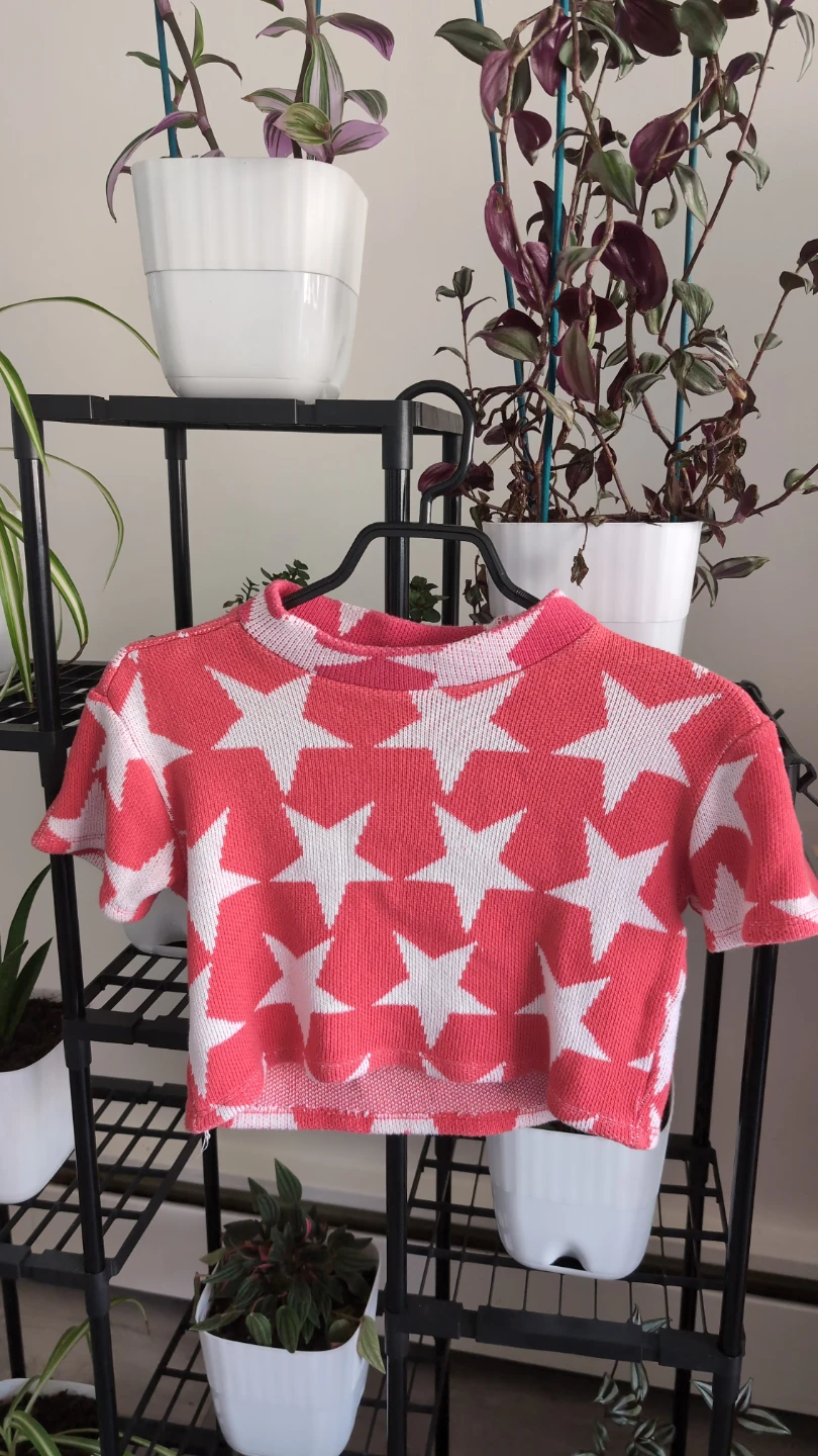 Pink and White Star Knit Top