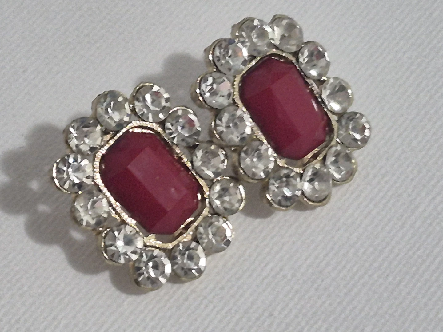 Stud Earrings with Red and Clear Stones - photo 2