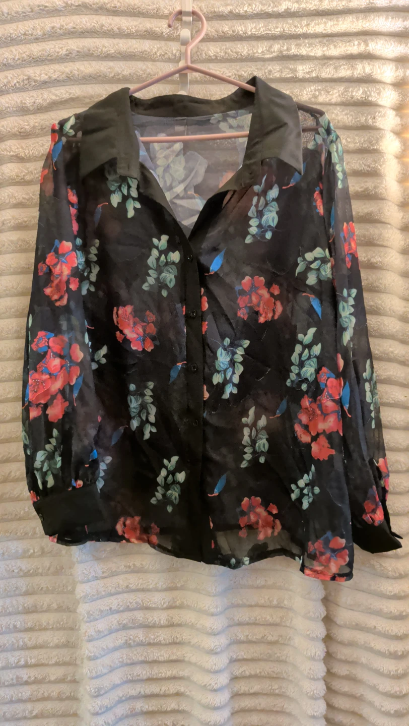 Sheer Floral Button-Up Blouse