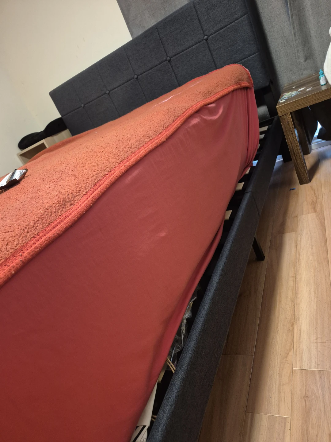 Grey Upholstered queen bed frame - photo 3