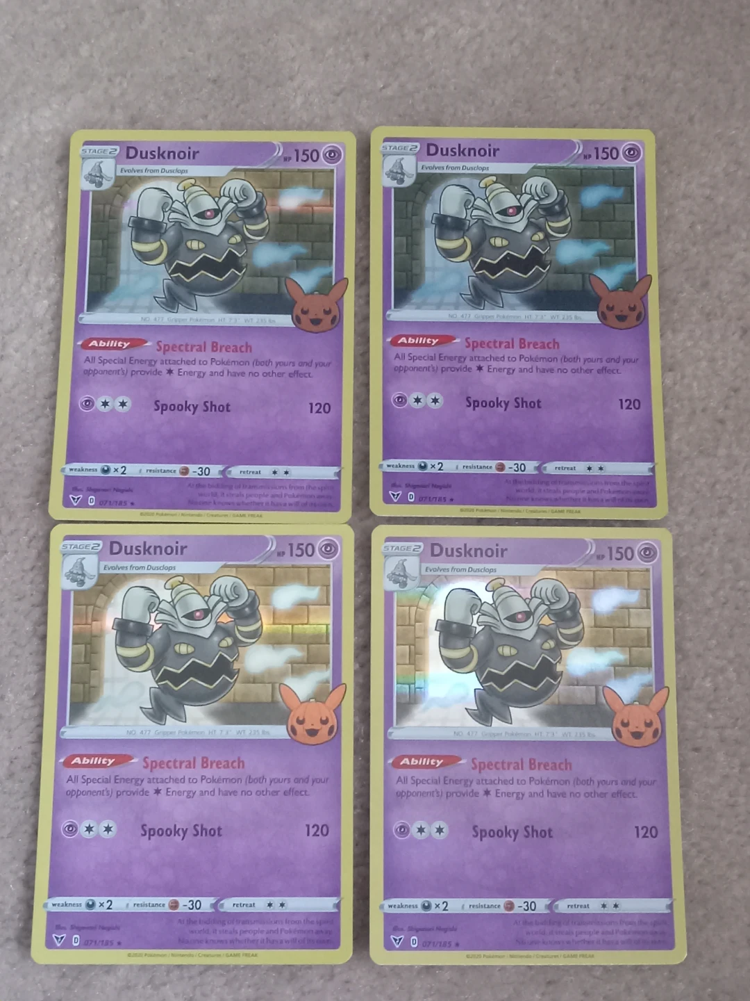 4x Dusknoir Pokémon Holo Rare Cards