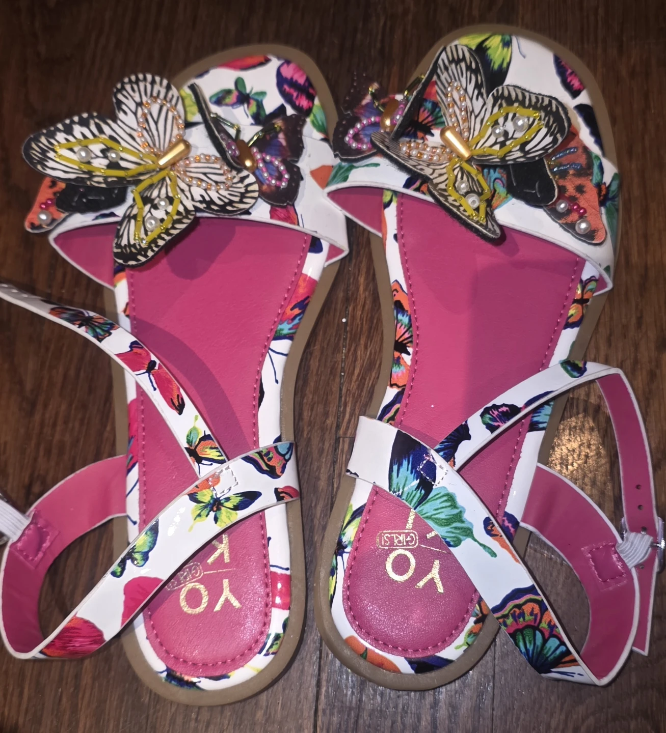 YO SO Girls Butterfly Sandals Size 4