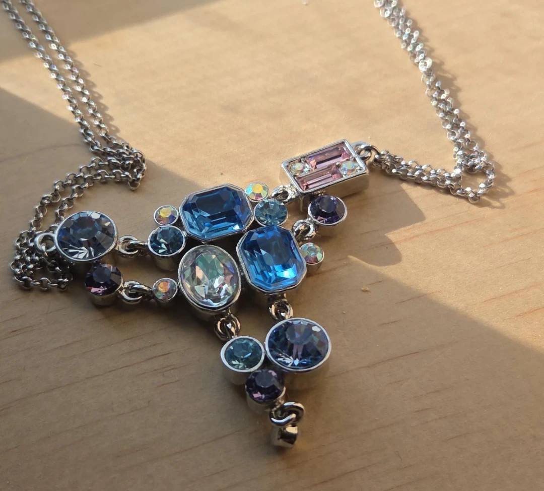 Silver Necklace with Blue and Purple Crystals