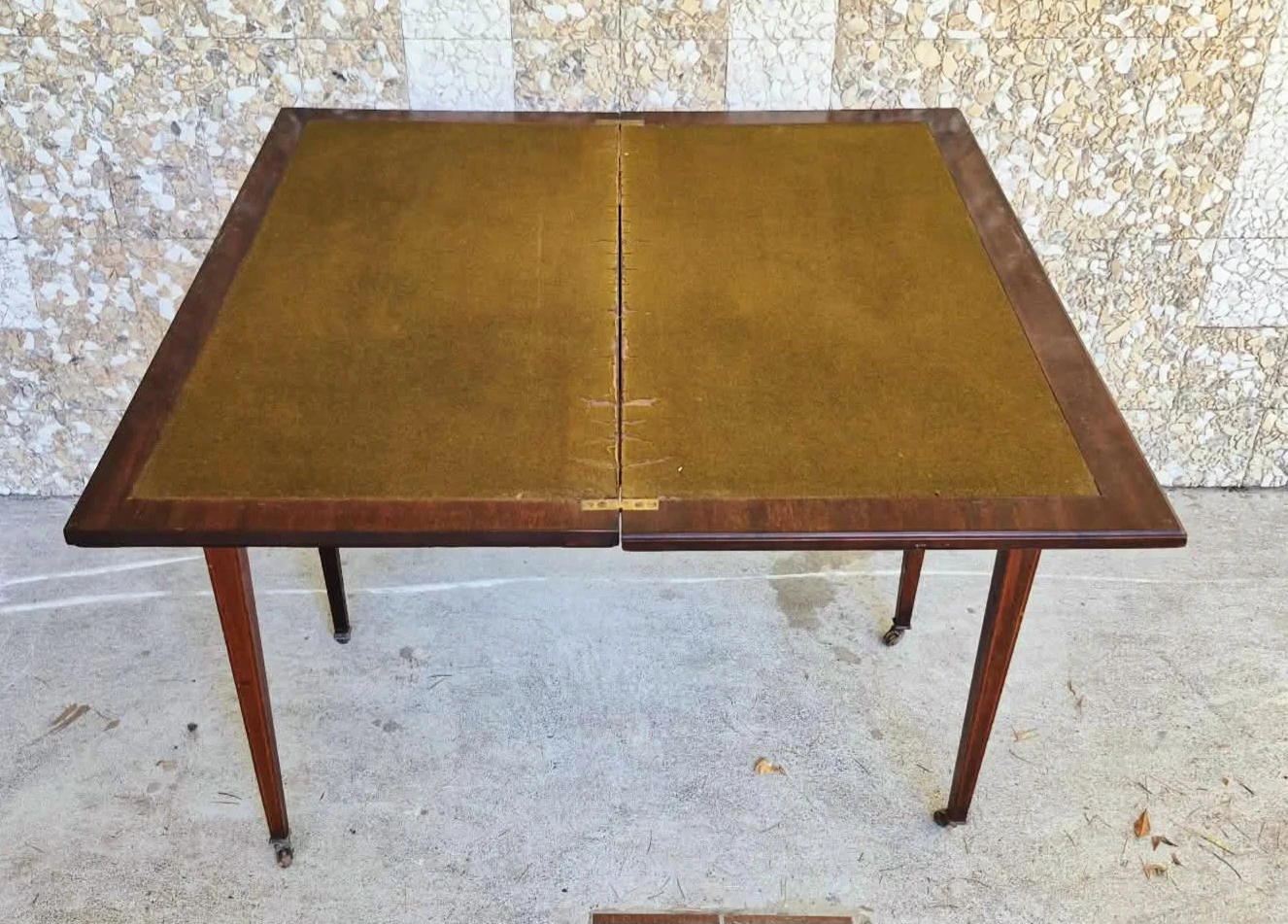 Antique Bi-Fold Hidaway Dining Table With Green Felt Top - photo 3