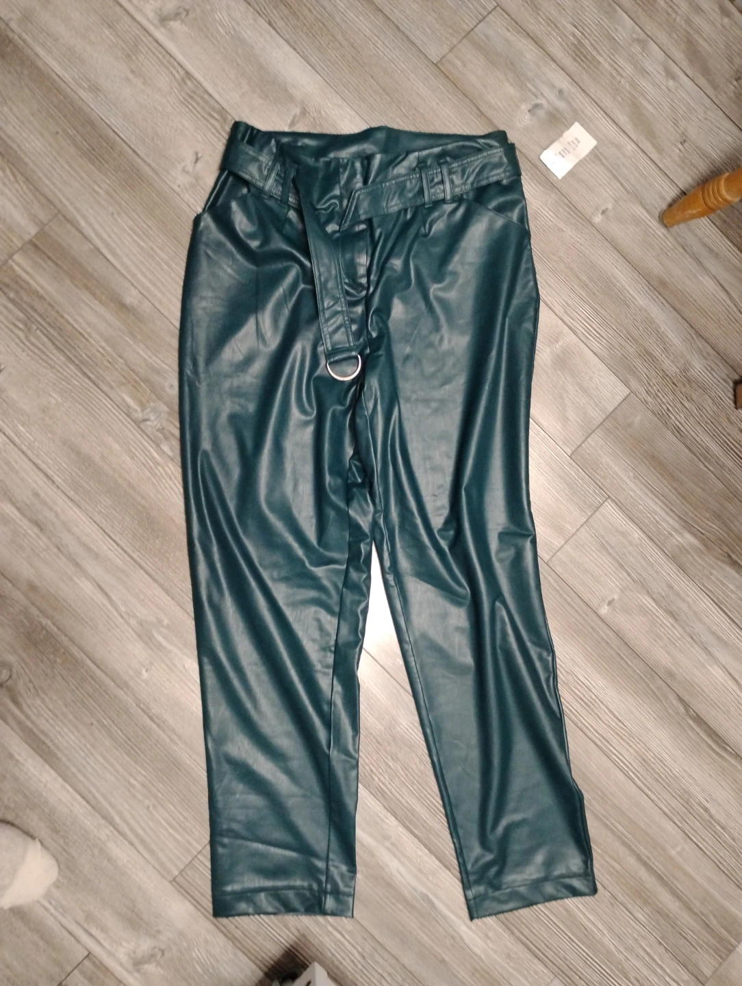 Teal Faux Leather Pants with Belt Size 6