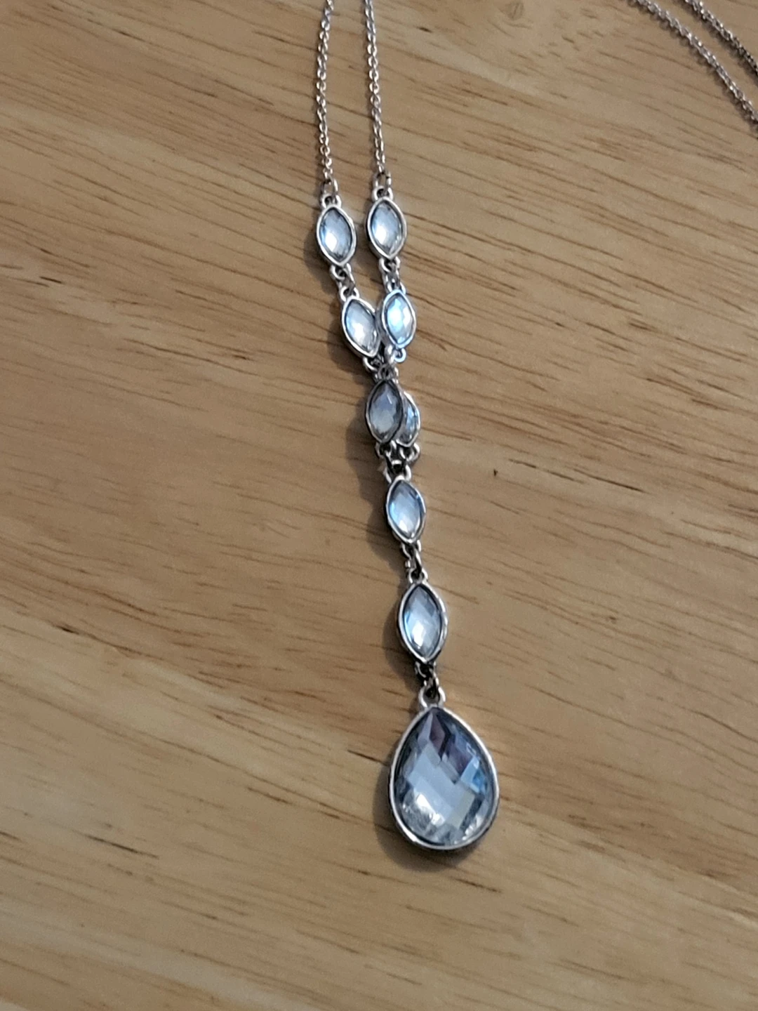 Silver-tone Pendant Necklace with Clear Gemstones - photo 3