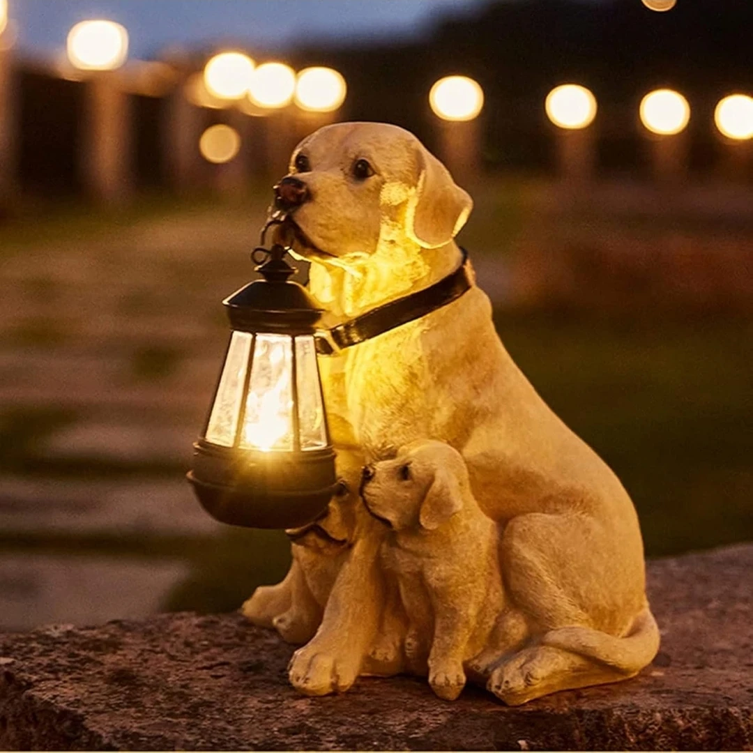 Dog Garden Statue with Solar Lantern - photo 3