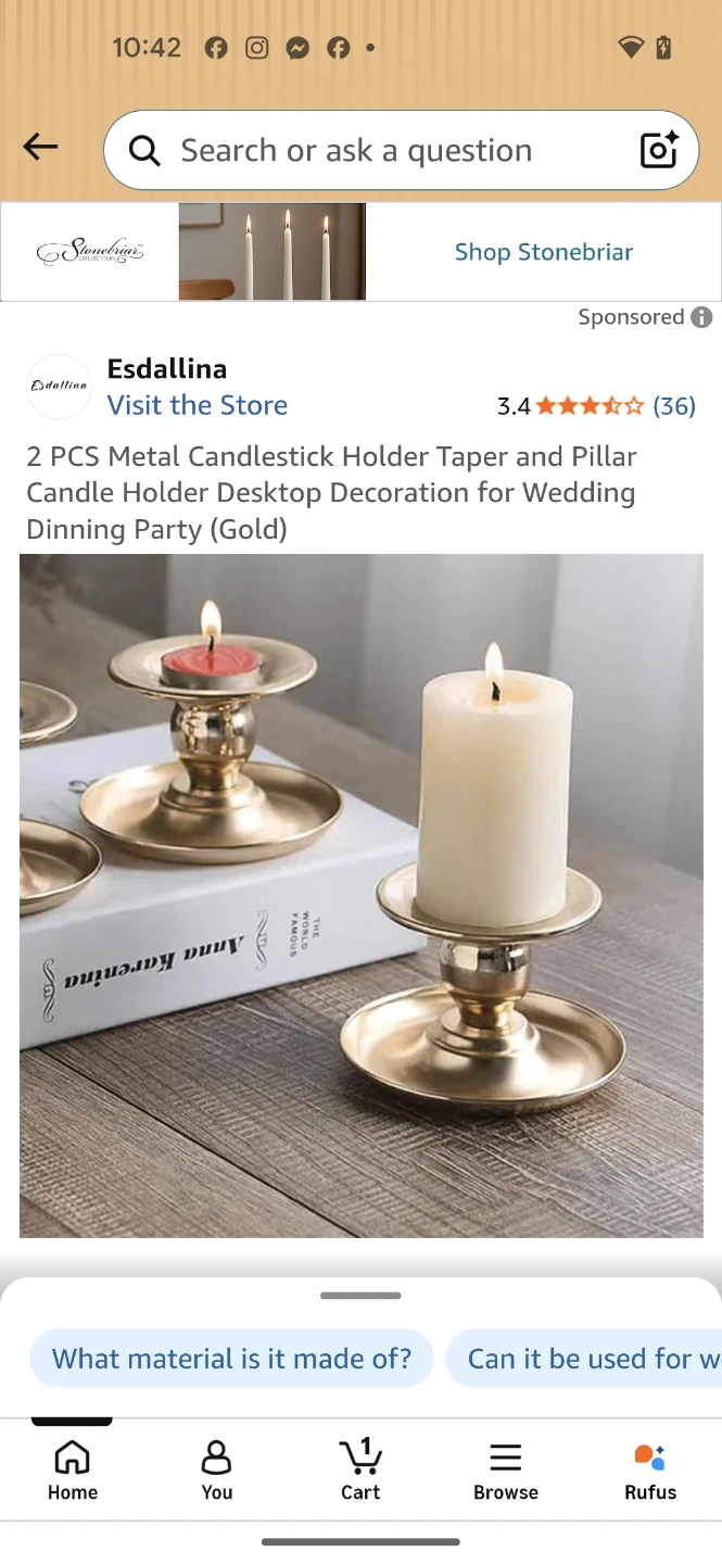 Esdaallina 2 PCS Metal Candlestick Holders (Gold)