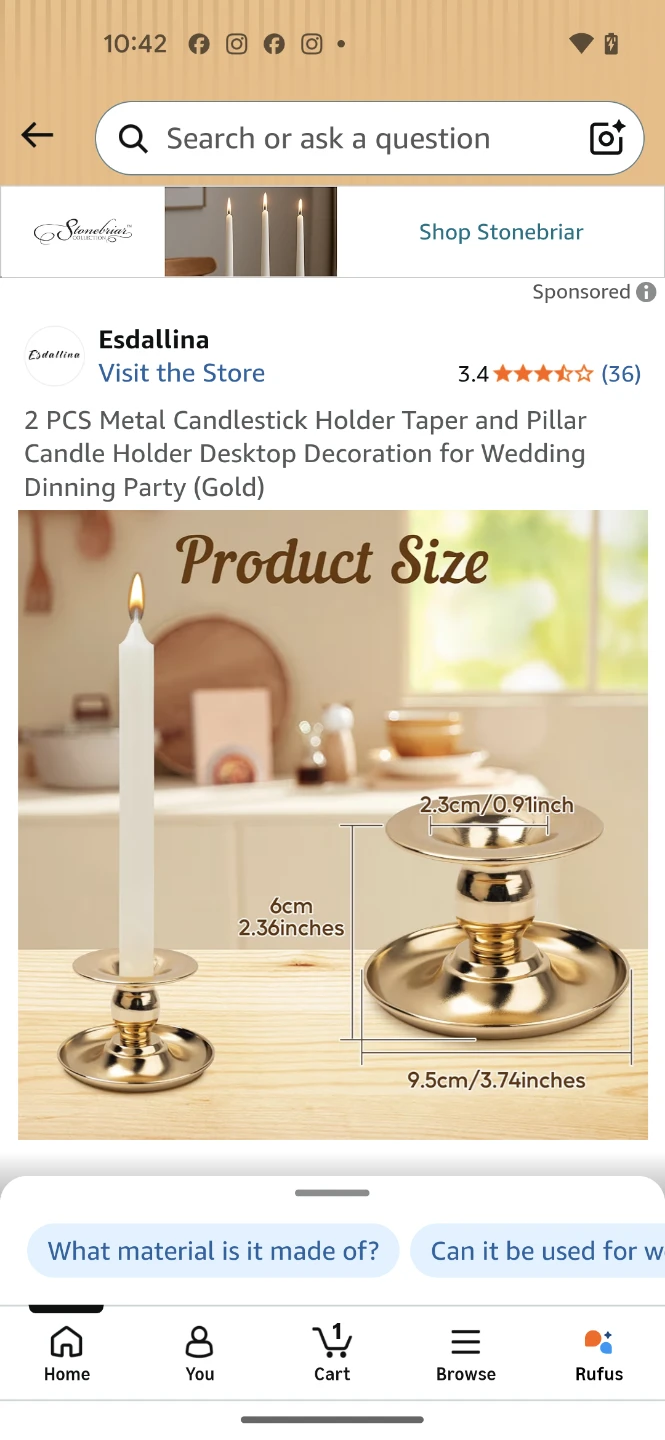 Esdaallina 2 PCS Metal Candlestick Holders (Gold) - photo 2