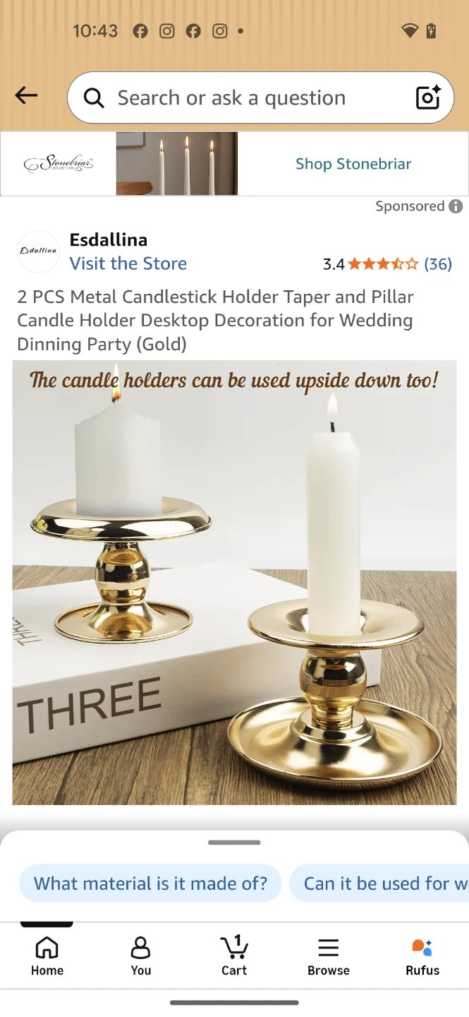 Esdaallina 2 PCS Metal Candlestick Holders (Gold) - photo 4