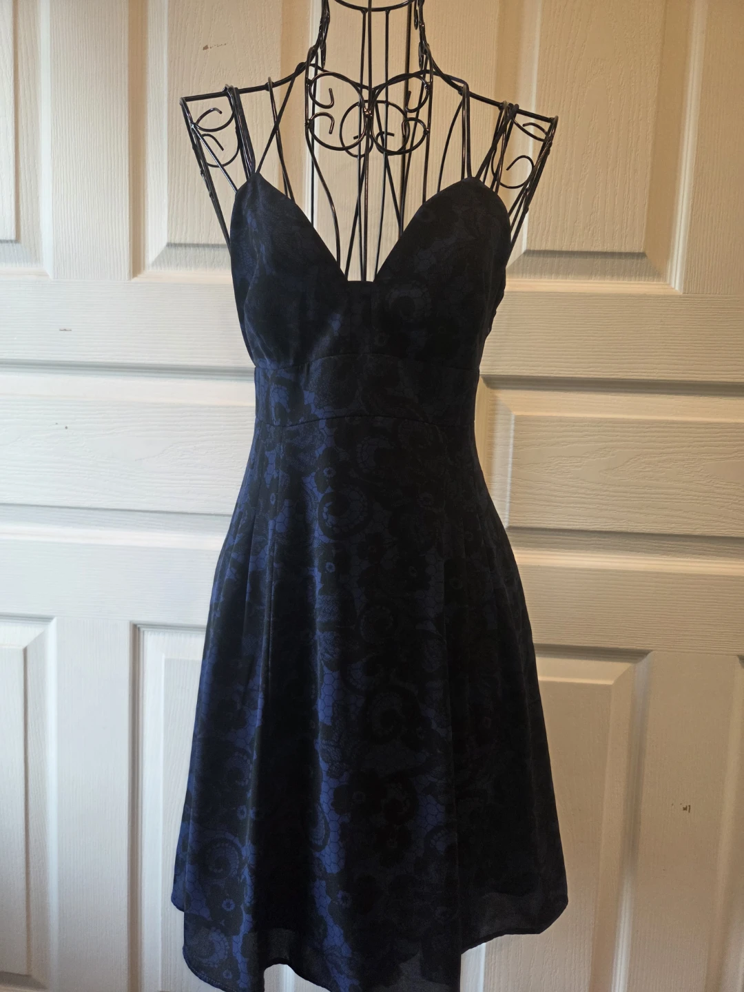 Express Blue Jacquard Fit and Flare Dress Size 0