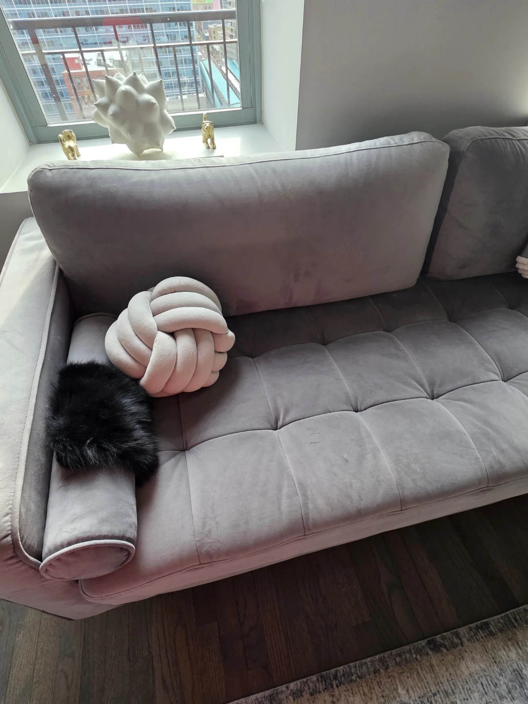 Gray Velvet Tufted Sofa - photo 4
