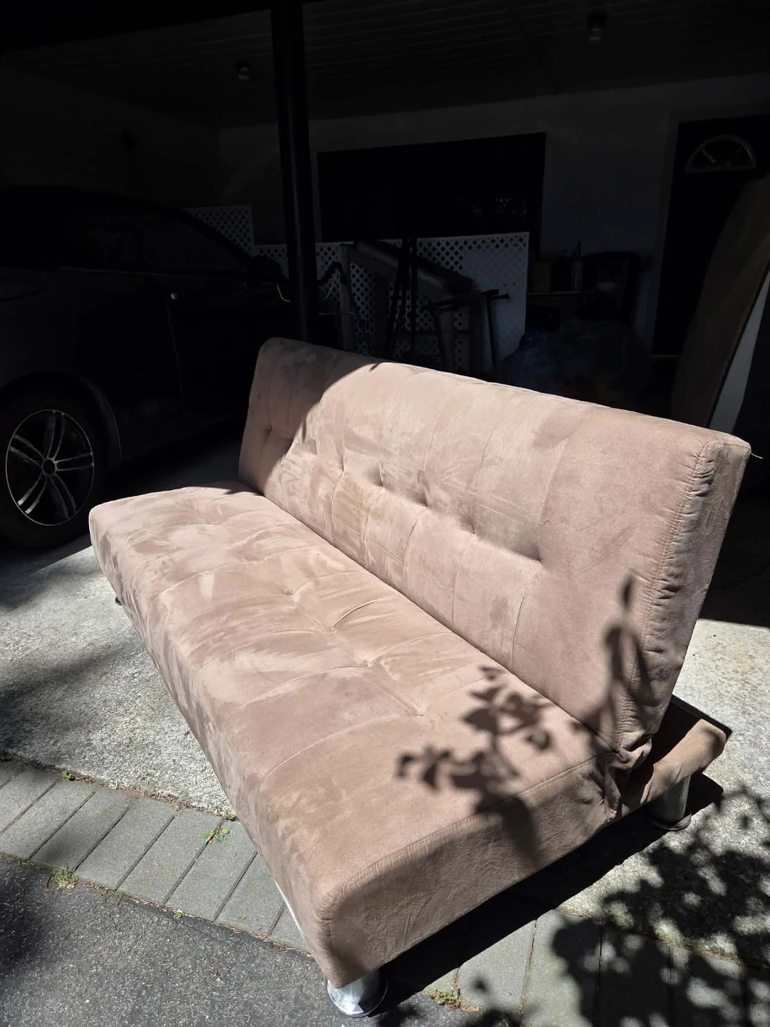 TAN SUEDE FUTON SOFA BED