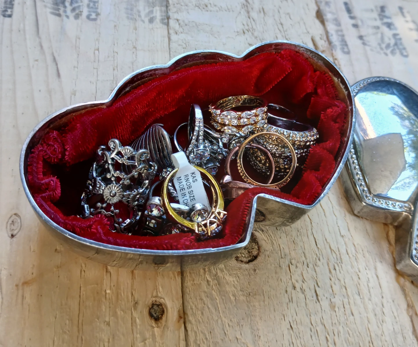 Assorted Costume Rings and Heart-Shaped Trinket Box - photo 2