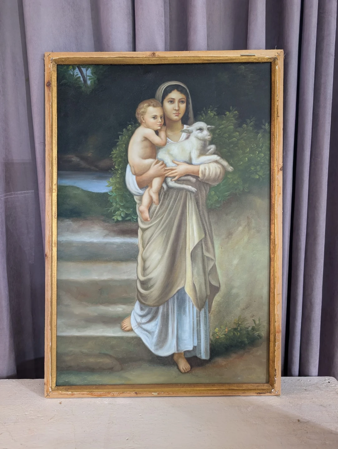 Oil Painting of Madonna and Child with Lamb