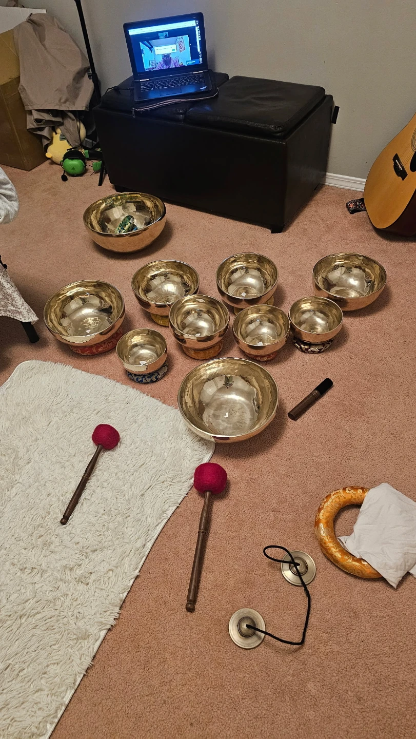 Tibetan Singing Bowl Set with Mallets and Gong