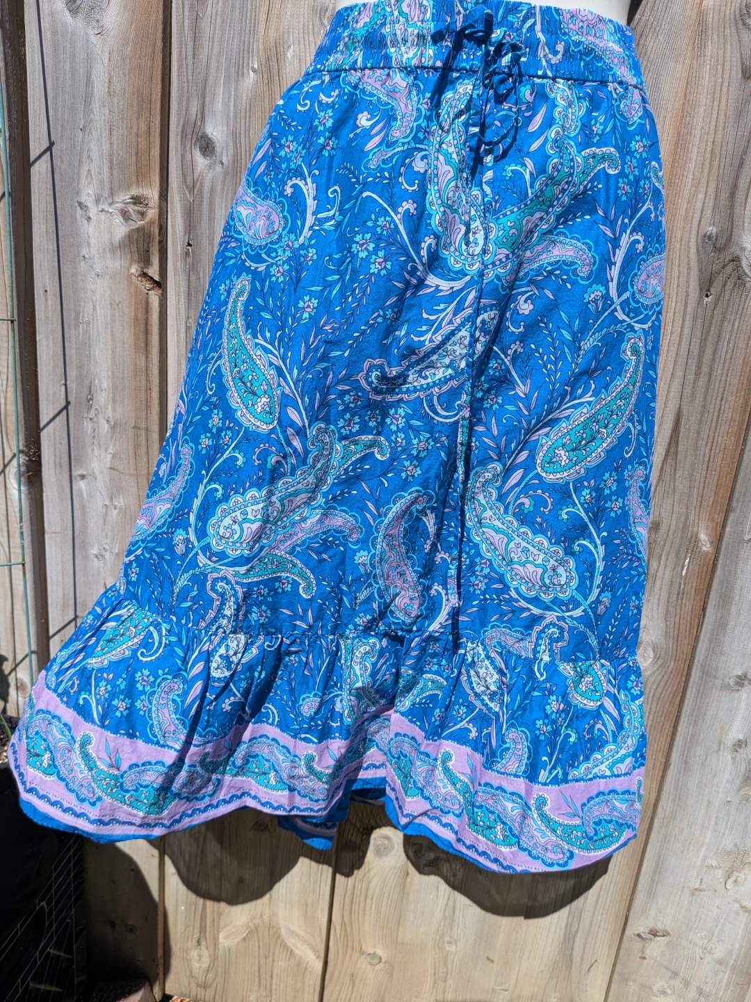 Blue paisley print midi skirt with tiered ruffle hem - photo 3