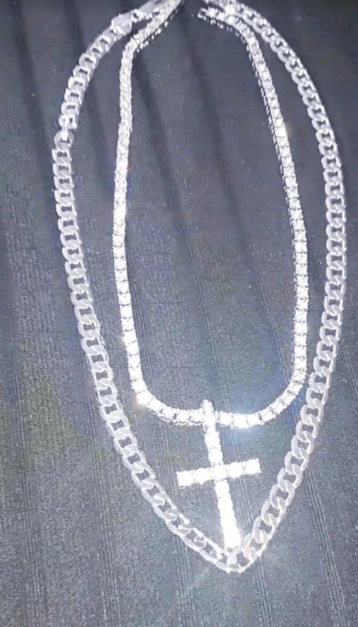 Two Layered Silver Tone Necklace with Cross Pendant