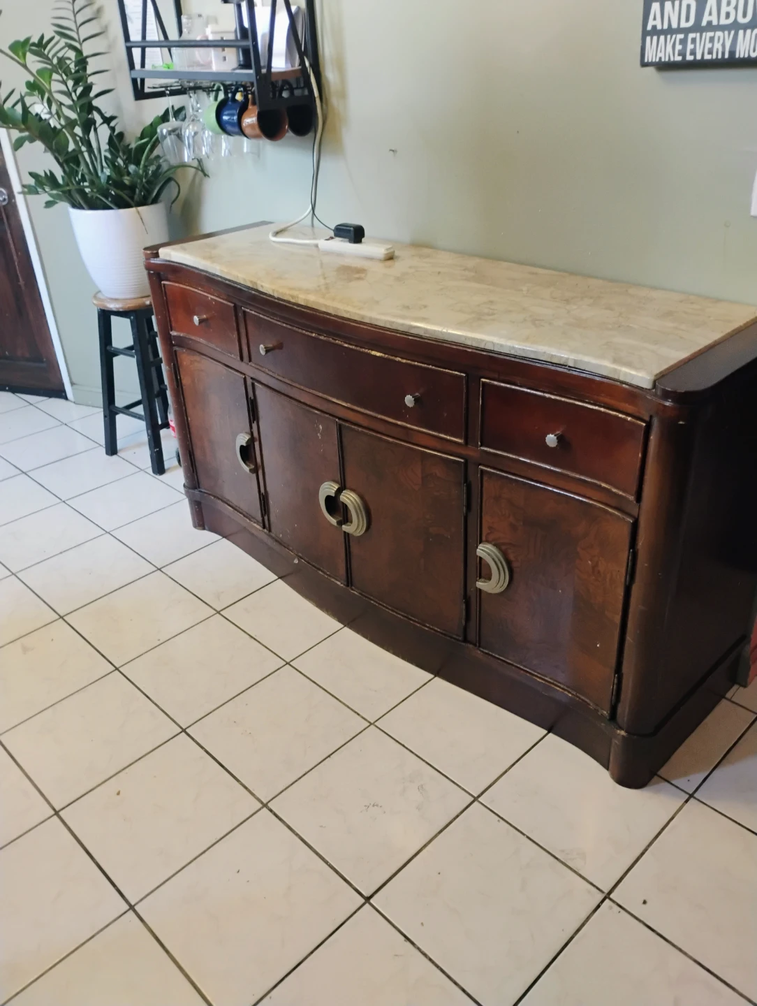 Vintage Wood Buffet with Marble Top