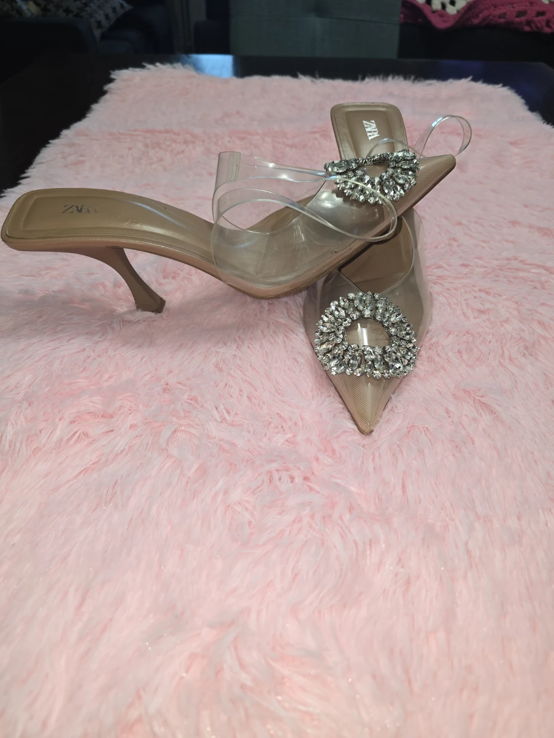 ZARA Crystal Embellished Slingback Heels - photo 2