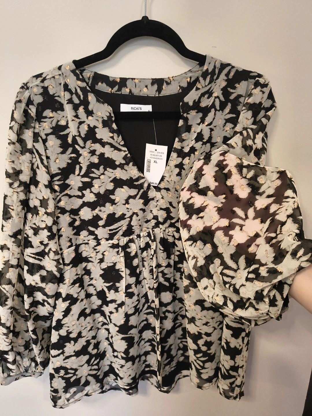 Rickis Black Floral Print Blouse - XL - photo 2