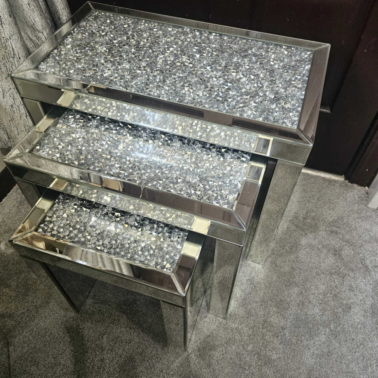 Crushed Crystal Mirrored Nesting Tables Set