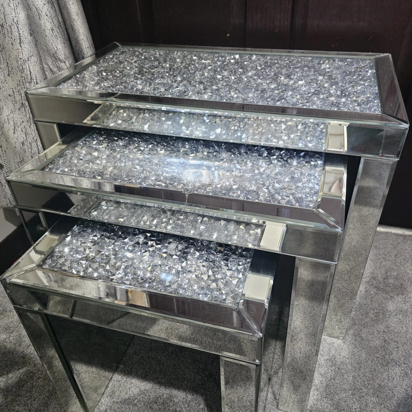 Crushed Crystal Mirrored Nesting Tables Set - photo 5