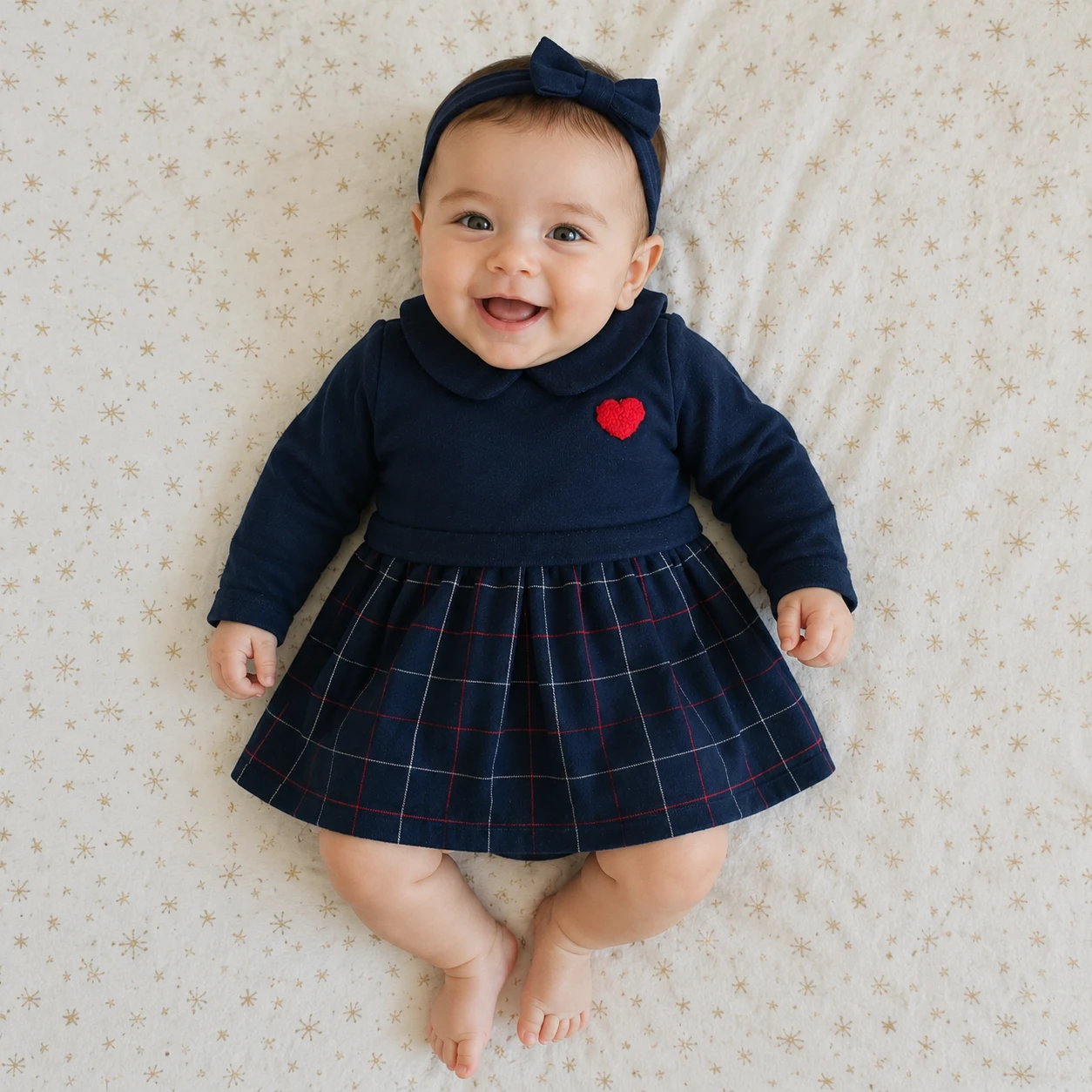 jacadi Navy Blue Baby Dress with Red Heart