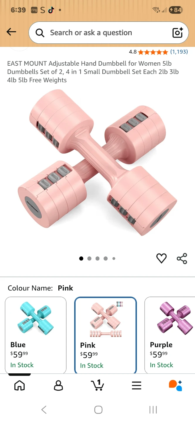 EASTMOUNT Adjustable Dumbbell Set - 5KG/Pair - photo 2