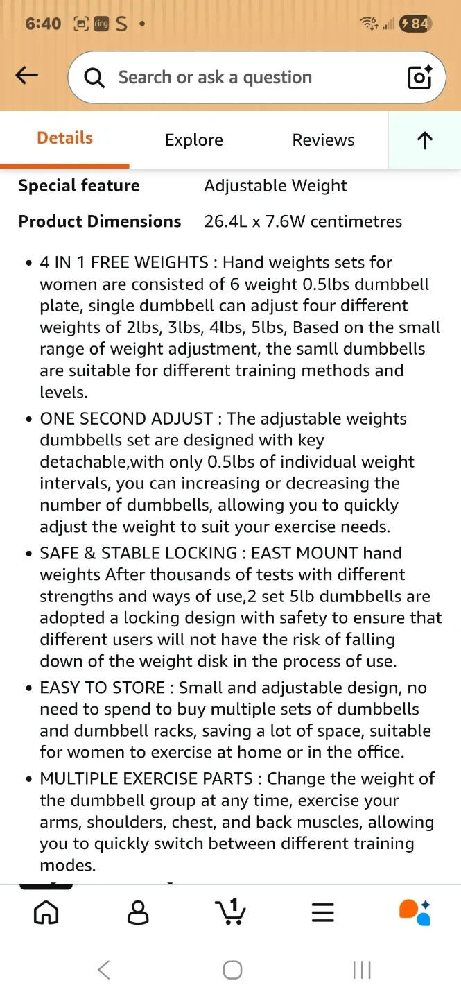 EASTMOUNT Adjustable Dumbbell Set - 5KG/Pair - photo 4