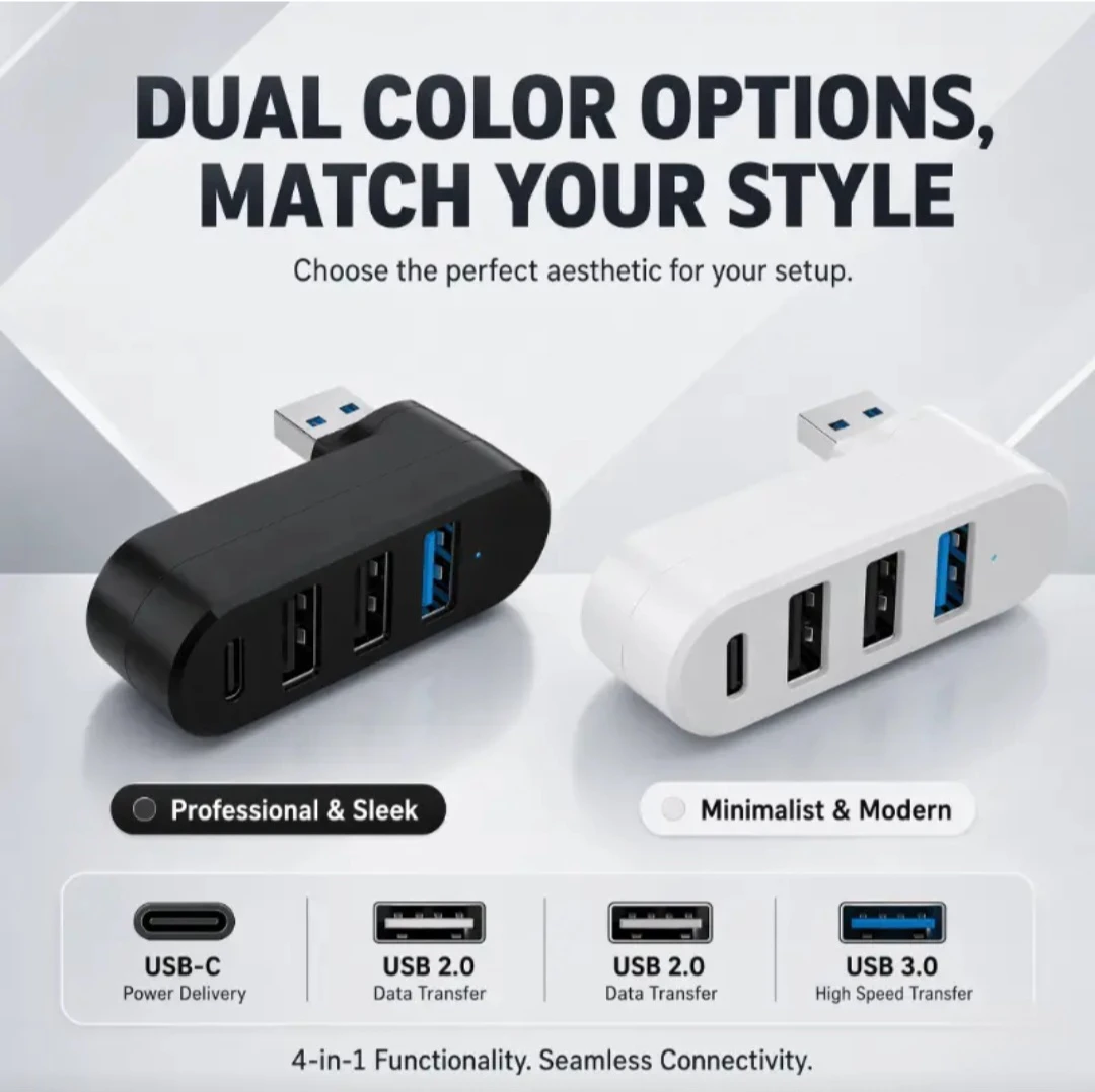 4-in-1 USB Hub with 180° Rotation - White. *Brand New* - photo 3